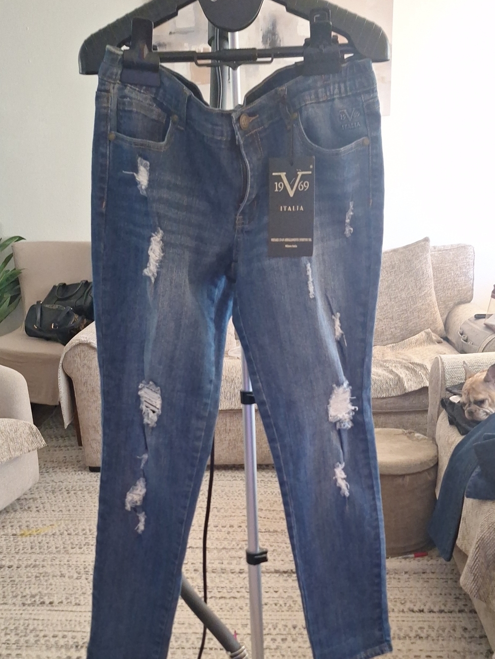 Versace Skinny Distressed Dark Blue Jeans